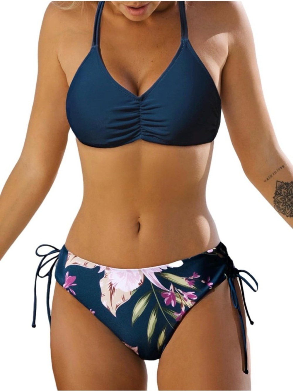 Women's Navy Floral Tie-Side Bikini Set
